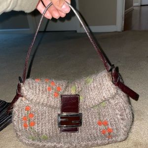 Fendi grey floral wool baguette